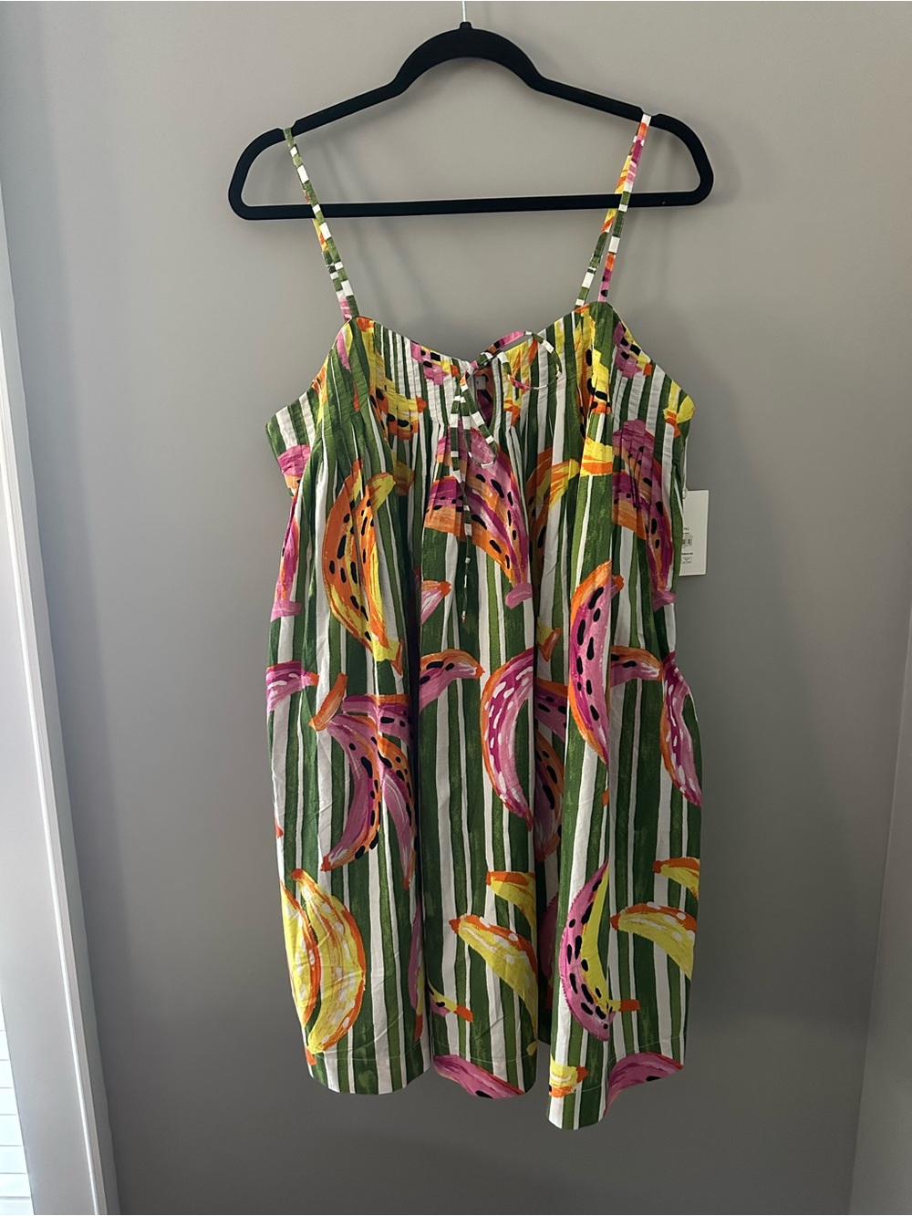 NWT 100% Cotton Green Striped Tropical Print Mini Dress